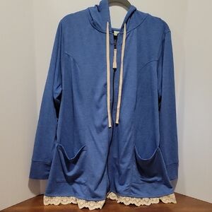 LOGO Lounge Hoodie with Lace Trim AND Pockets Light Blue